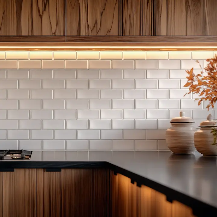 Classic white subway tiles on a modern kitchen wall