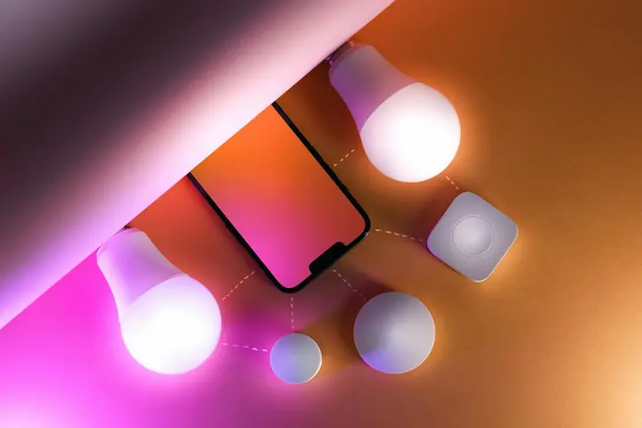 Smart RGB LED bulbs controlled via smartphone app.