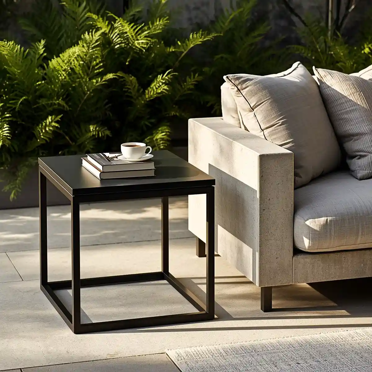 Black metal outdoor coffee table with minimalist design