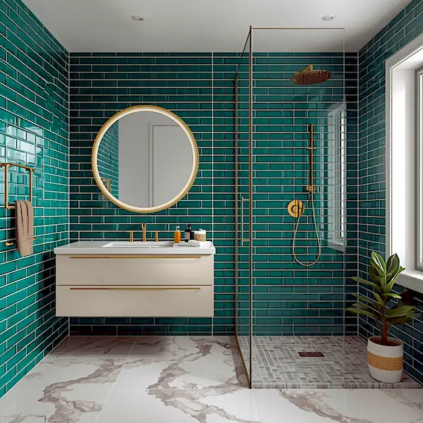 emerald green subway tile modern bathroom shower wall 2026