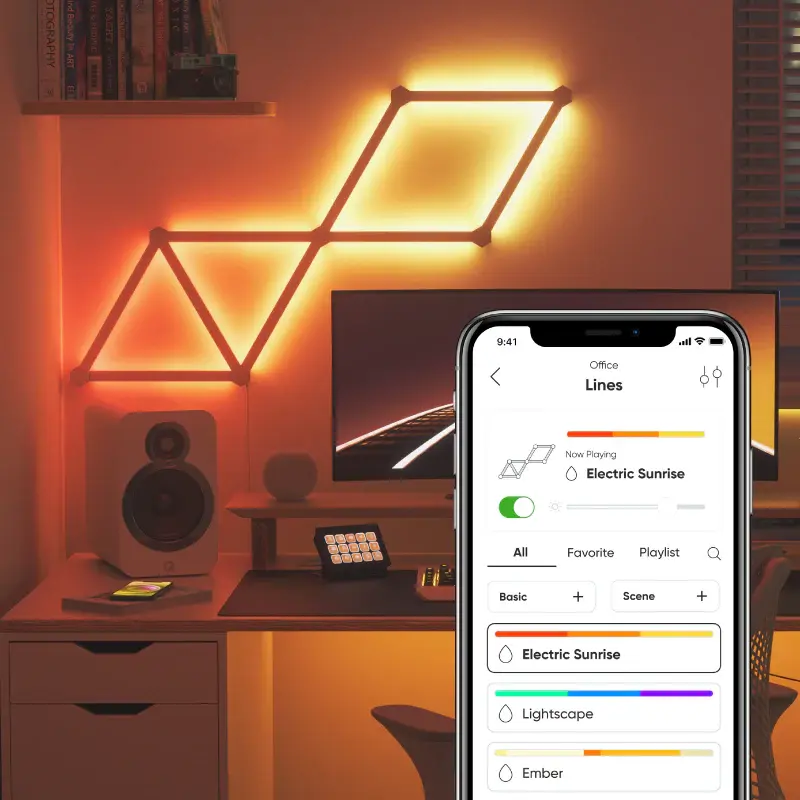 Nanoleaf Lines Smart Light Bars creating geometric RGB wall lighting
