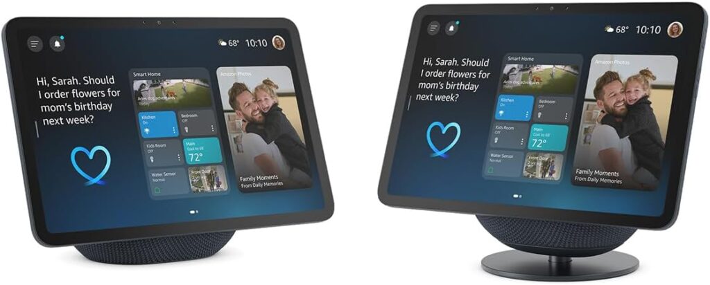 Echo Show 11 smart display on console showing lighting controls and reminders