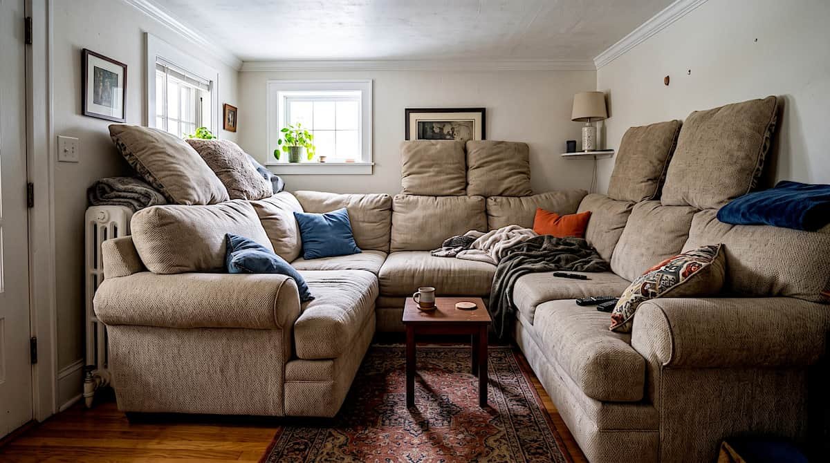 furniture scale mismatch oversized sofa small table