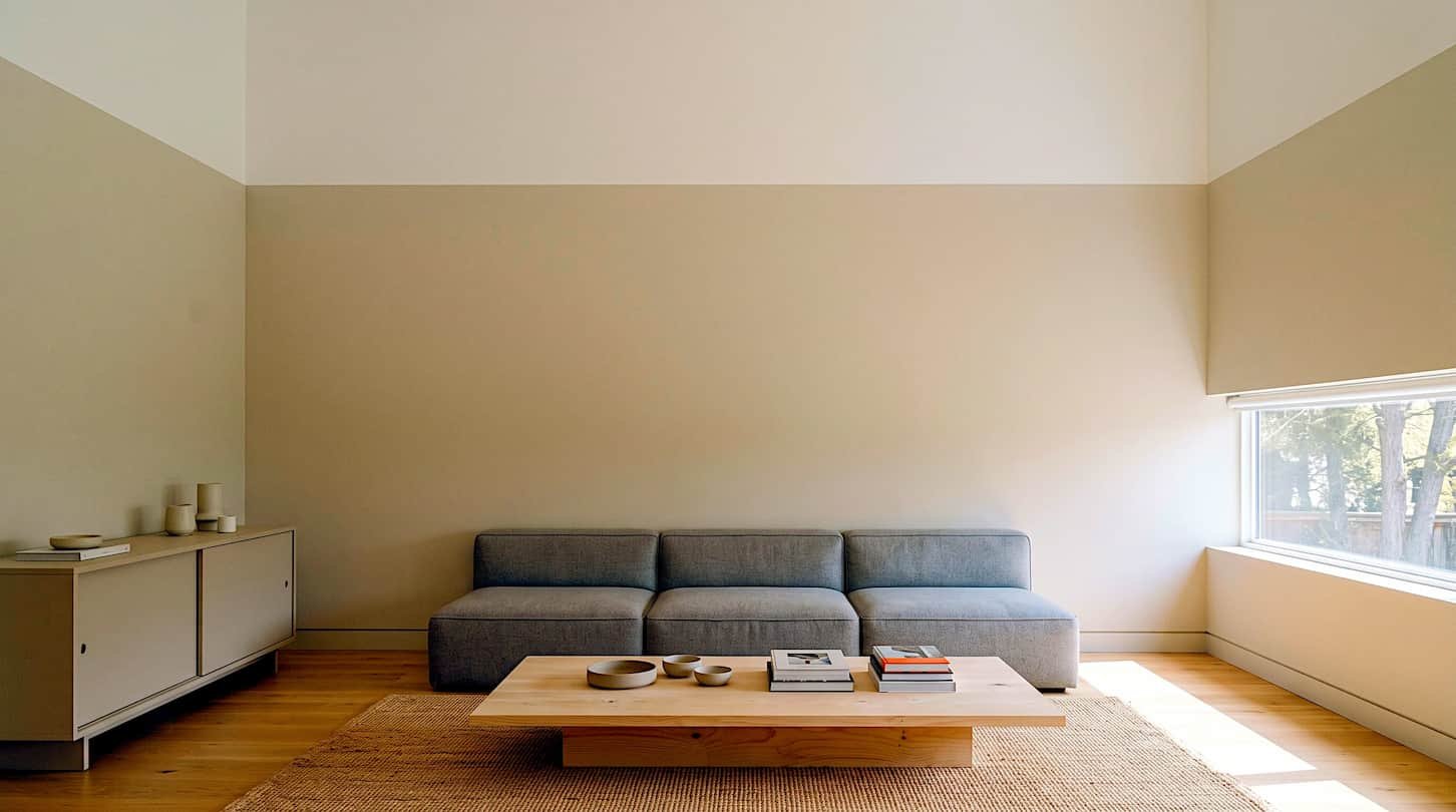 room with no decor layering all furniture below waist height