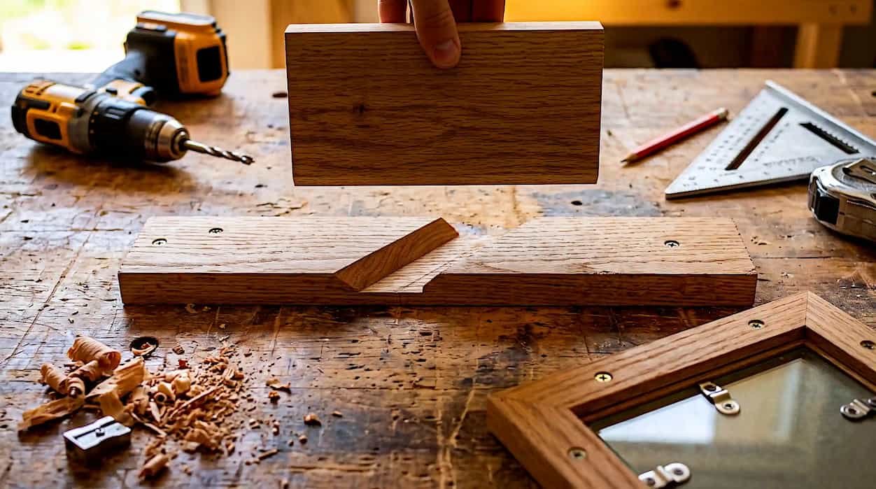 French cleat mechanism showing interlocking wood pieces for hanging heavy mirrors
